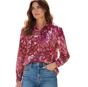 Johnny Was Dreams Of Vivanna Silk Shirt Button Up Size Medium